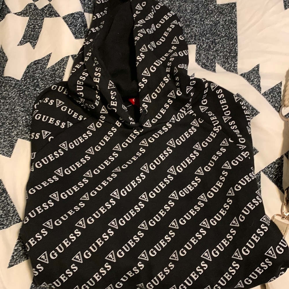 Cute guess ladies long sleeve crop top hooded sweater